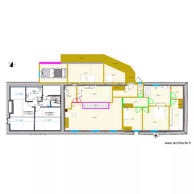 Cors H x+3. Plan de 16  et 170 m²
