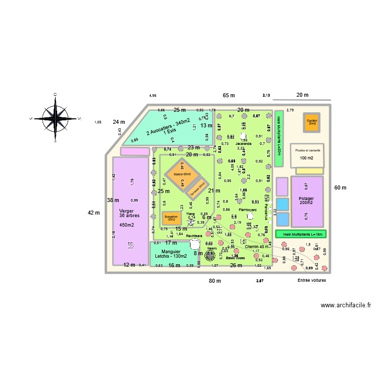 Paln Terrain Vierge. Plan de 17 pièces et 80 m2