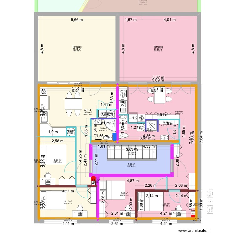 rdz 1.3. Plan de 83 pièces et 644 m2