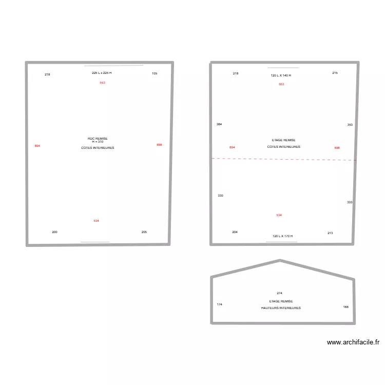 Dimensions et c&ocirc;tes de la remise. Plan de 1 Pièce et 37 m²