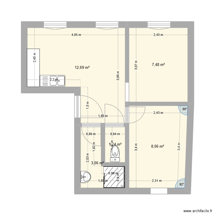 T2 Barbezieux. Plan de 5 pièces et 33 m2