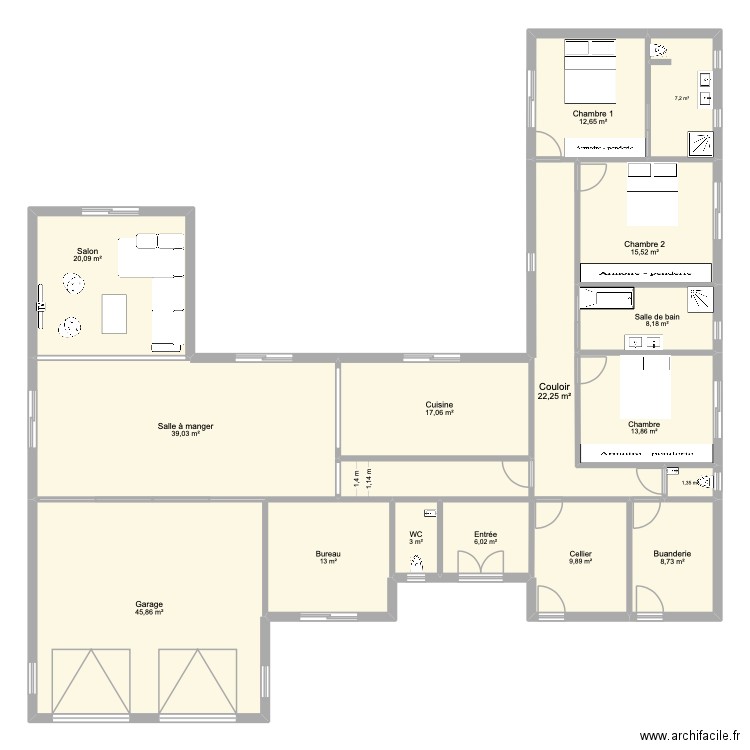plan garage façade. Plan de 16 pièces et 244 m2