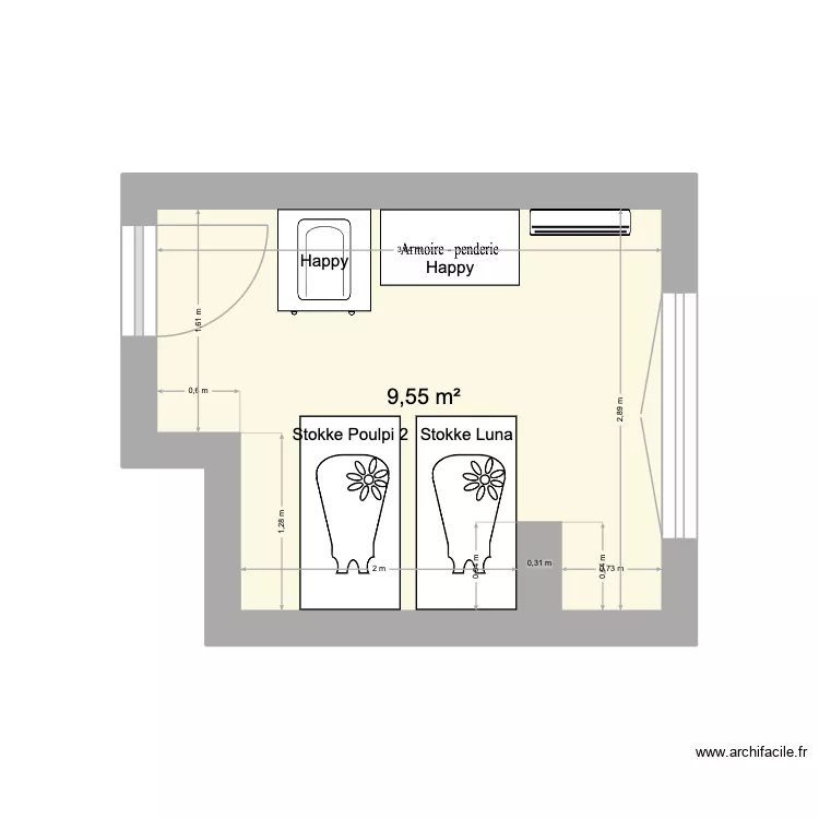Chambre b&eacute;b&eacute; 2. Plan de 1  et 10 m²