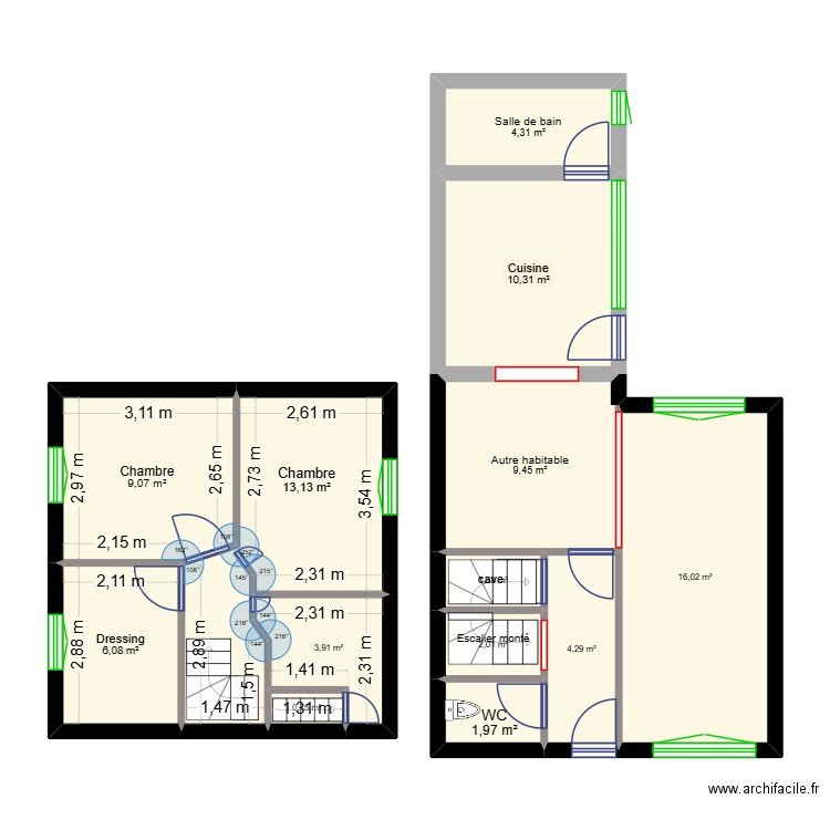 MAISON FECHAIN. Plan de 13 pièces et 83 m2