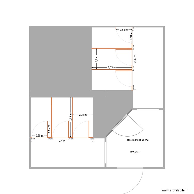 wc filles. Plan de 12 pièces et 23 m2