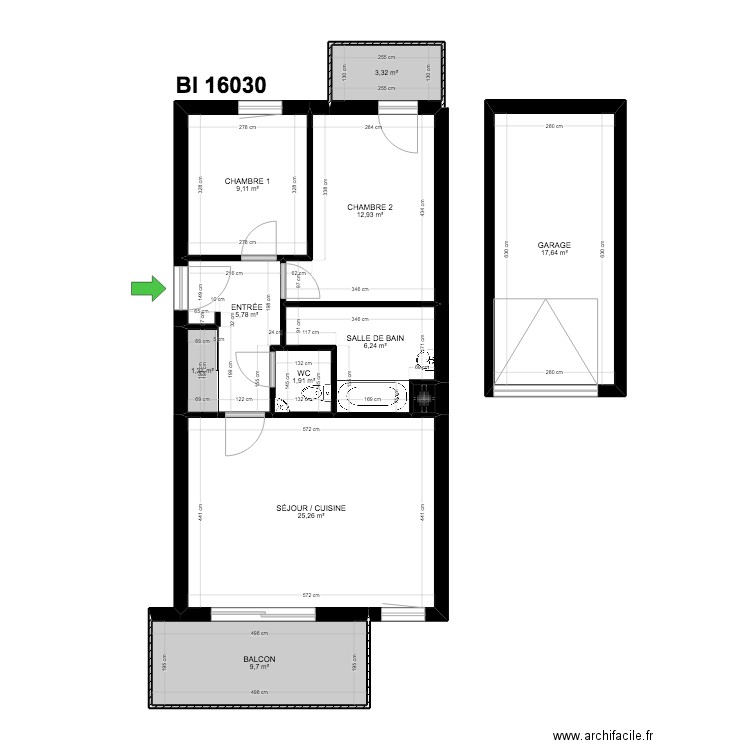 BI 16030. Plan de 11 pièces et 94 m2