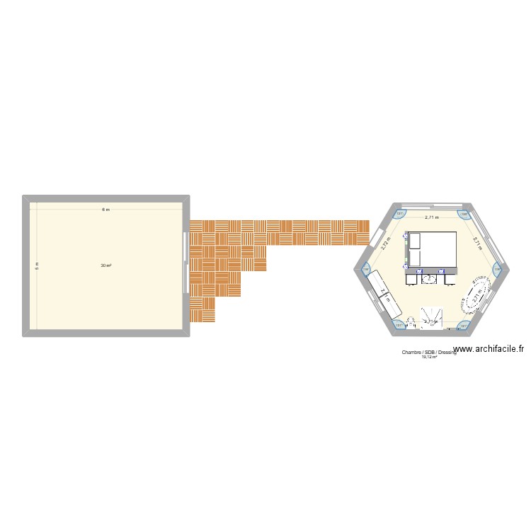 Rêve. Plan de 2 pièces et 49 m2