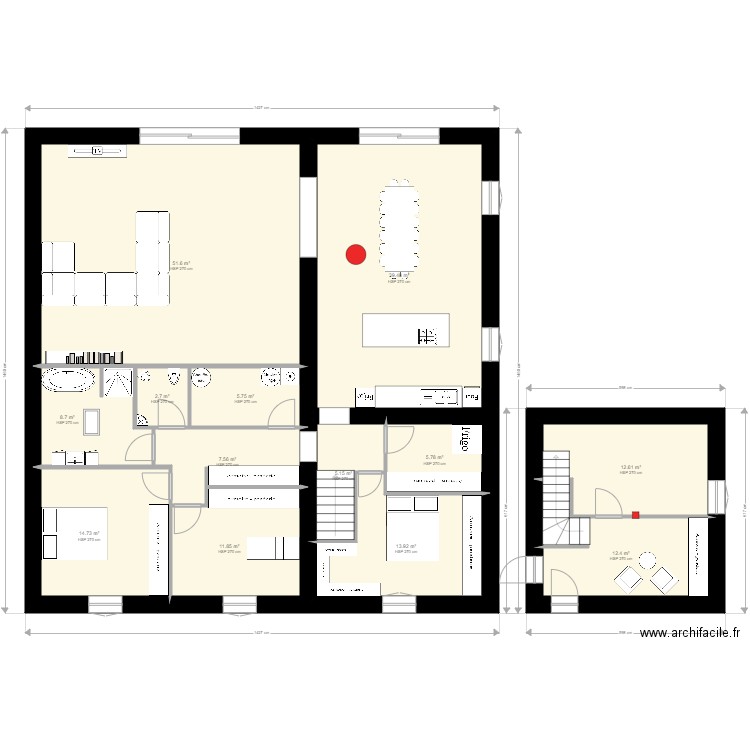 juju gr. Plan de 13 pièces et 192 m2