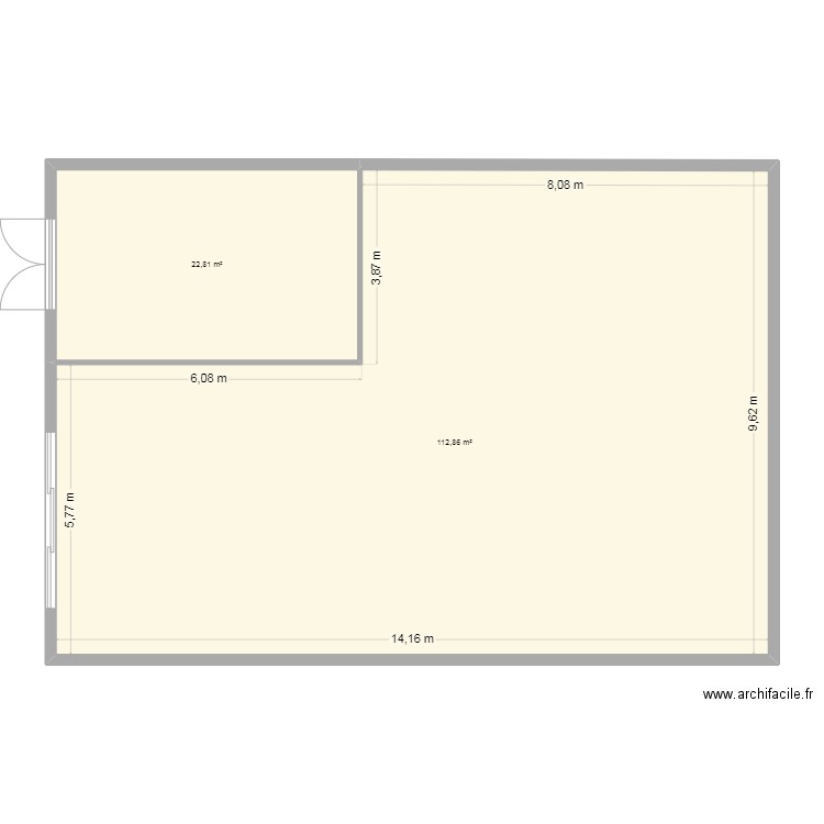 hangard. Plan de 2 pièces et 136 m2