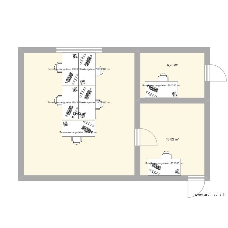 Magasin Bureau. Plan de 3 pièces et 49 m2