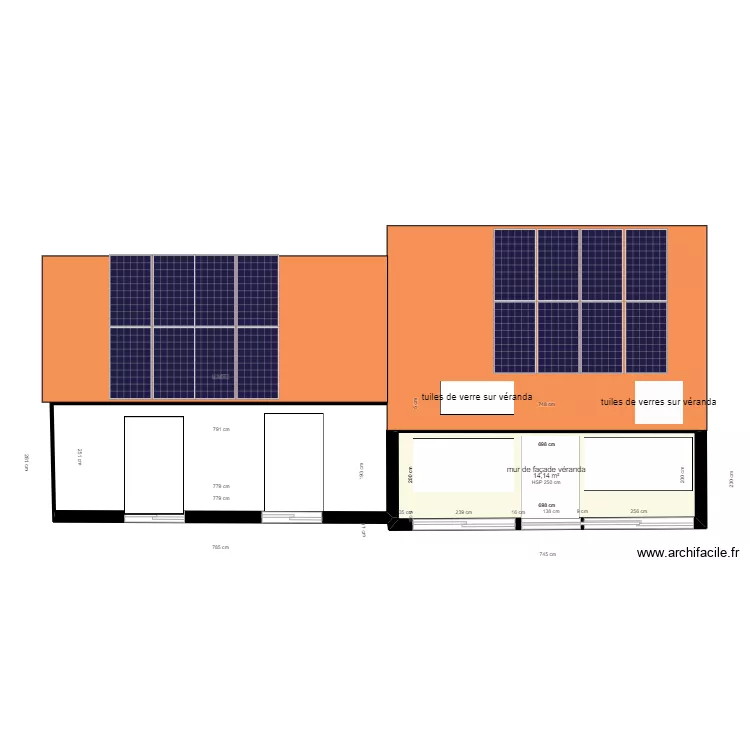 façades côté véranda. Plan de façades côté véranda. Plan de