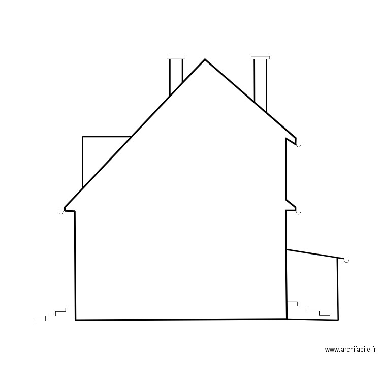 Pignon droit état actuel. Plan de 1 pièce et 43 m2