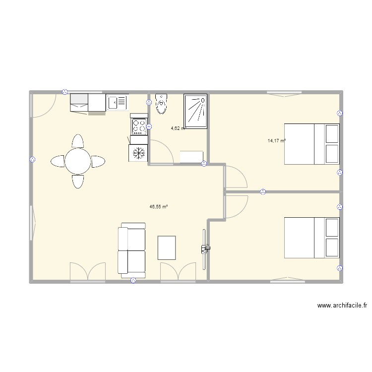 case st paul. Plan de 3 pièces et 65 m2