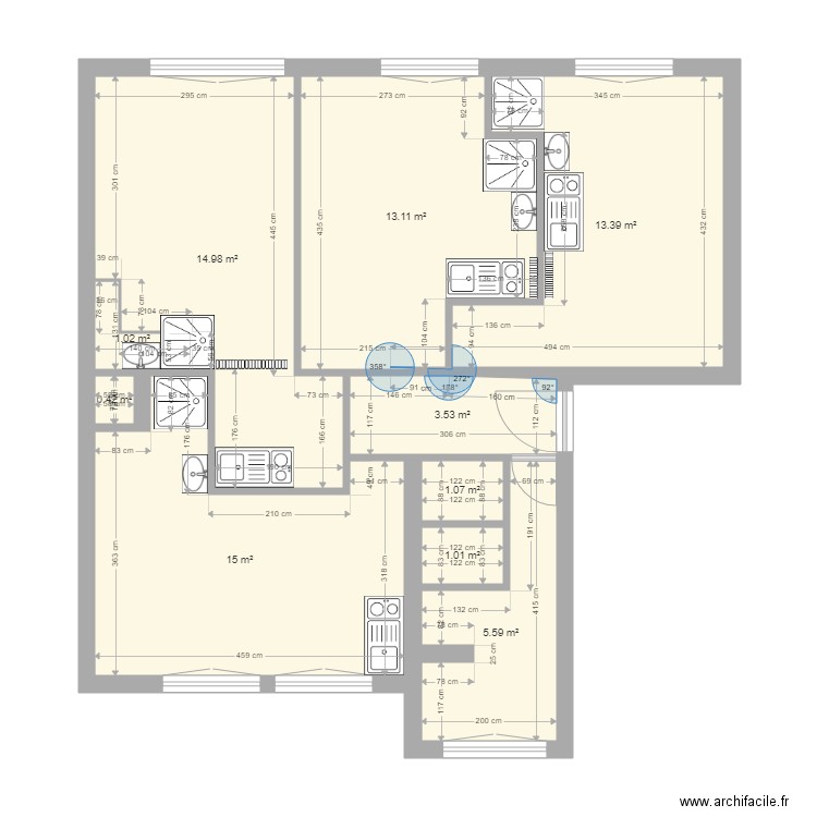 Plan Coubertin 65m² 4 STUDIOS. Plan de 0 pièce et 0 m2
