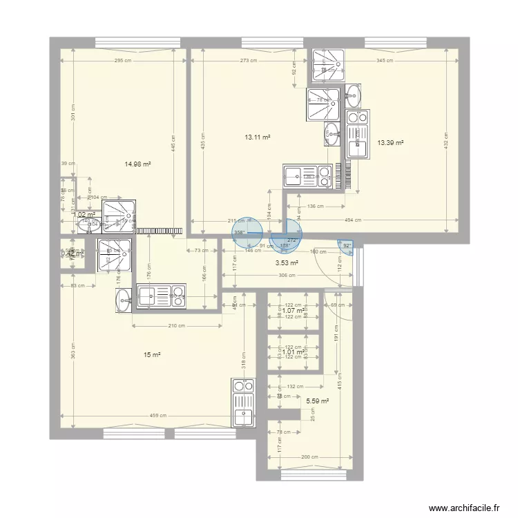 Plan Coubertin 65m&sup2; 4 STUDIOS. Plan de 