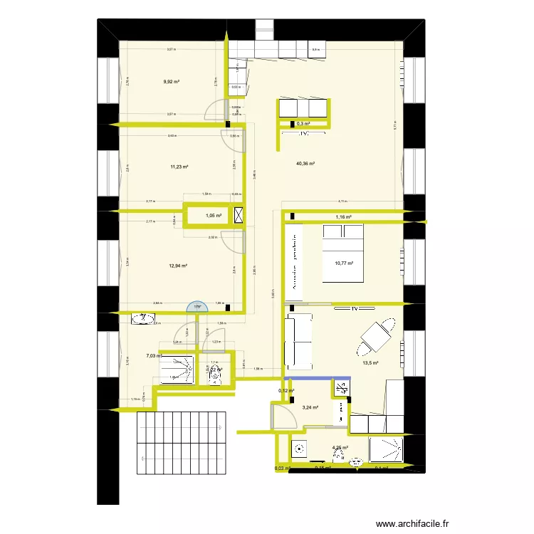 appartement 22 retouche cotations. Plan de 
