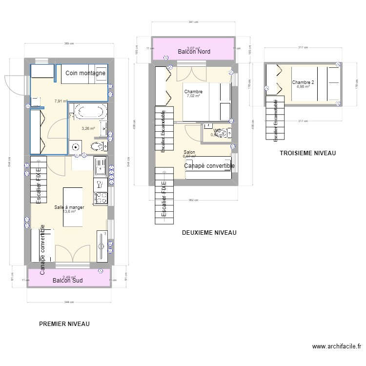 DUPLEX ALPE projet final. Plan de 9 pièces et 49 m2