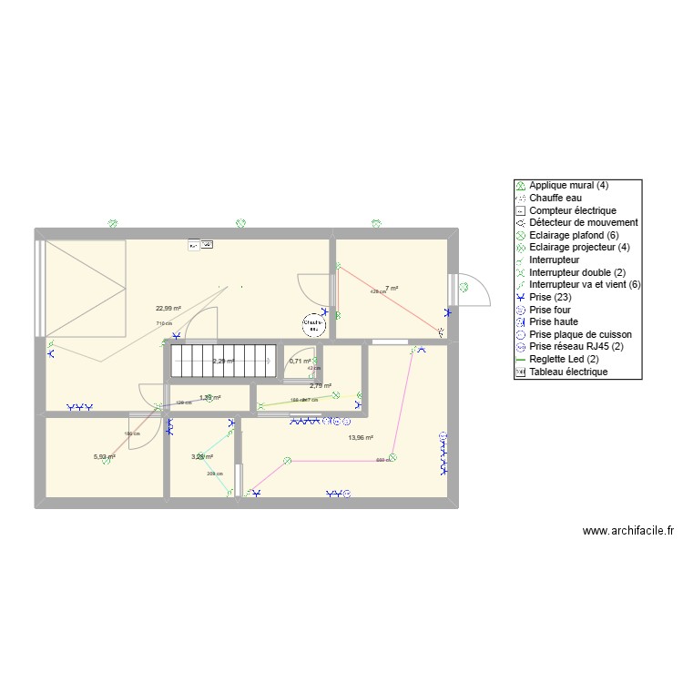 Plan ninou. Plan de 9 pièces et 60 m2