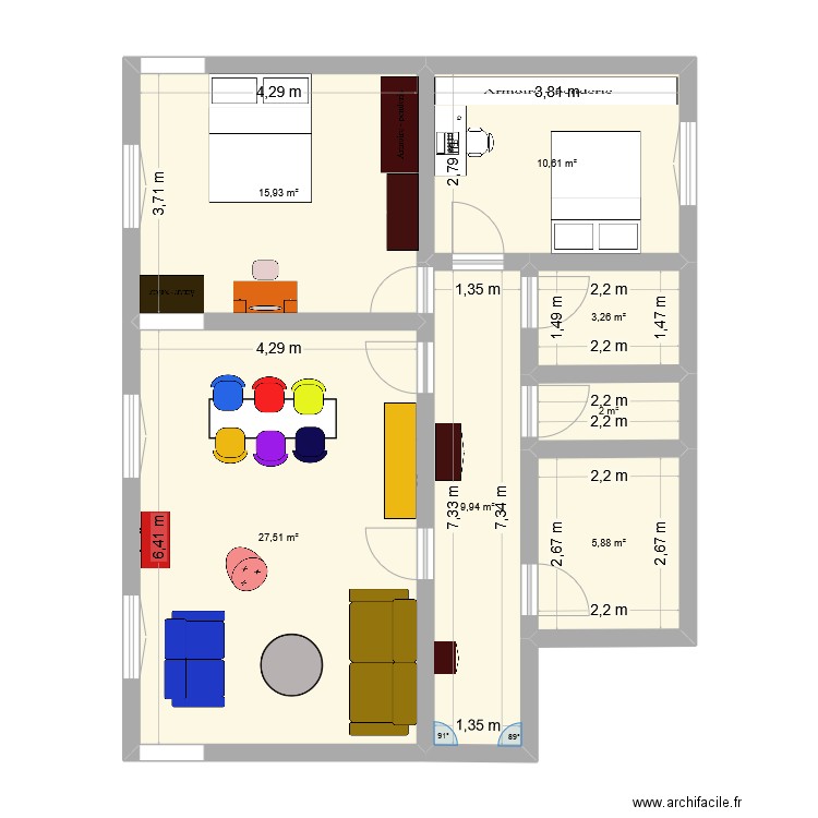 pl1. Plan de 7 pièces et 75 m2