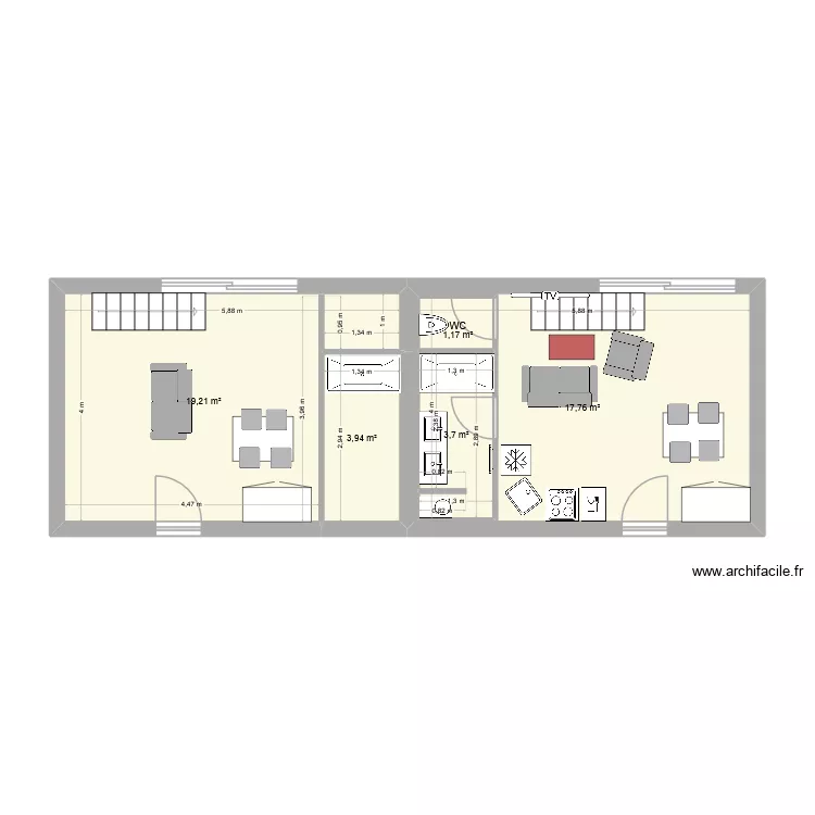 remise. Plan de 5  et 52 m²