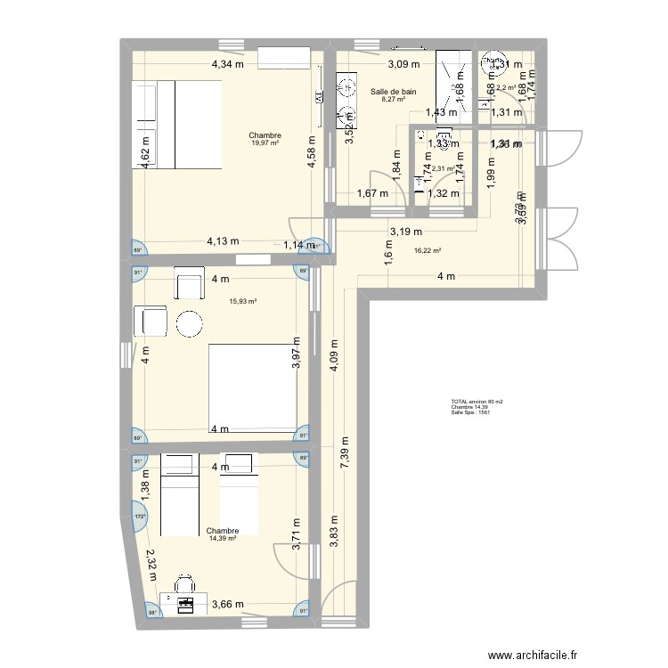 OK IDEE. Plan de 7 pièces et 79 m2