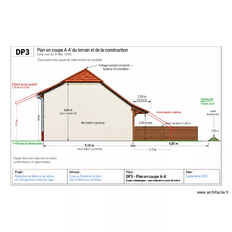 Plan en coupe DP3. Plan de 