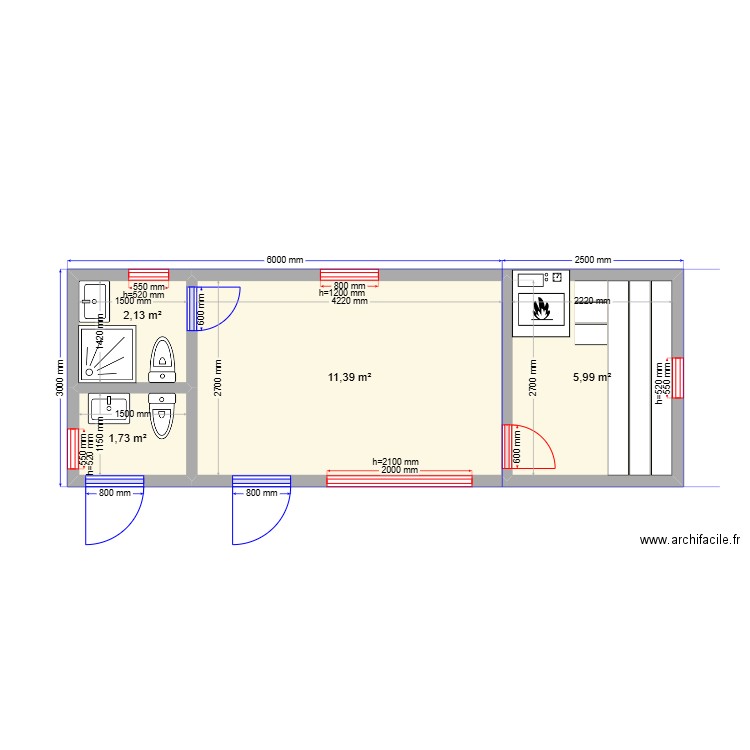 Мысовое Баня. Plan de 4 pièces et 21 m2