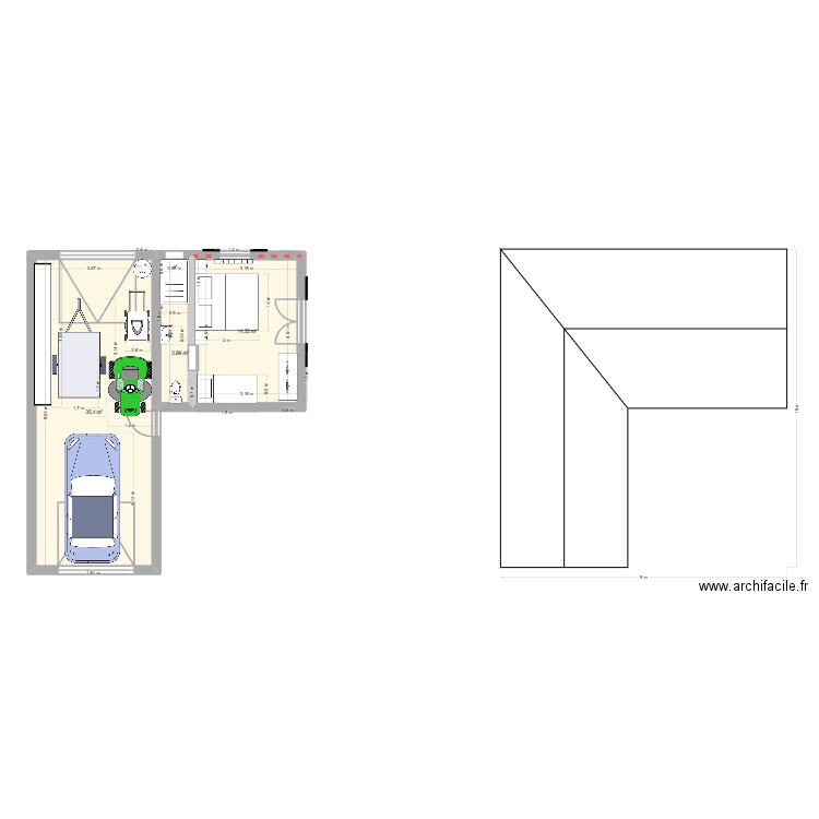 Garages. Plan de 3 pièces et 54 m2