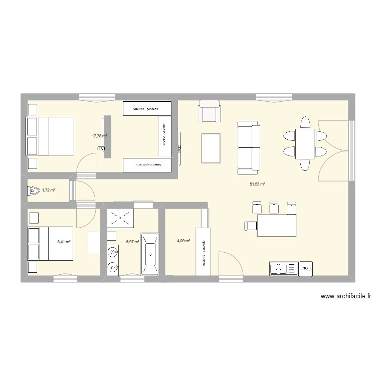 1 plan maison sarah. présentation. Plan de 6 pièces et 89 m2