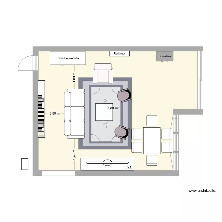 Salon. Plan de 1 Pièce et 38 m² Salon. Plan de 1 Pièce et 38 m²