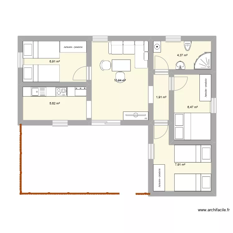 CACAAA. Plan de 7  et 45 m²