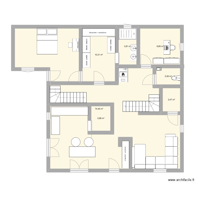 seconde maison. Plan de 7 pièces et 105 m2