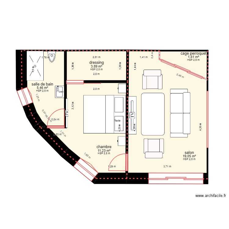 plan dalle posée 136. Plan de 5 pièces et 41 m2