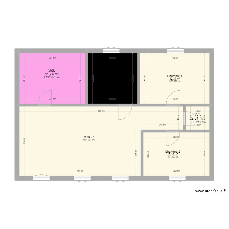 Fousseret. Plan de 6 pièces et 78 m2