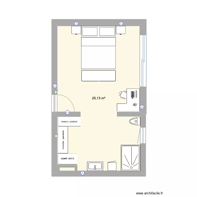 Chambre. Plan de 1  et 25 m²