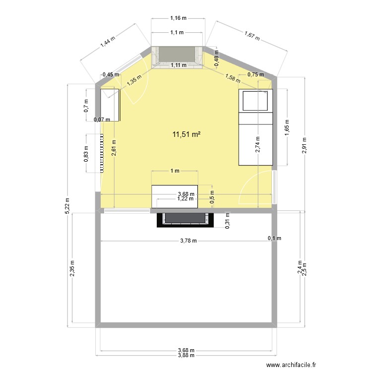 DUPERRE. Plan de 1 pièce et 12 m2