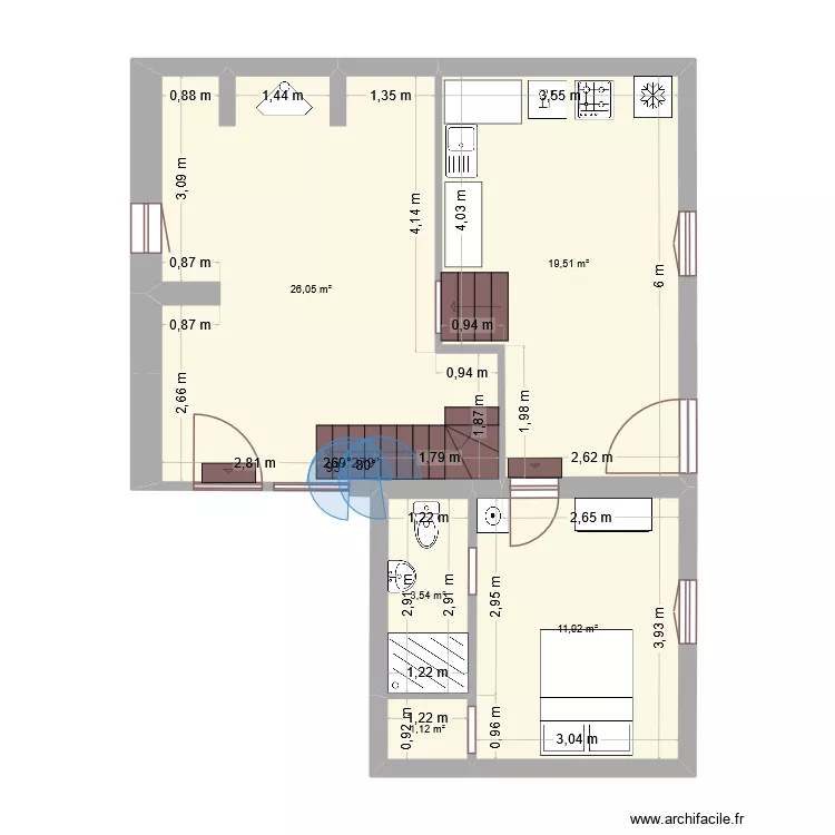 307 Etat actuel. Plan de 5  et 62 m²
