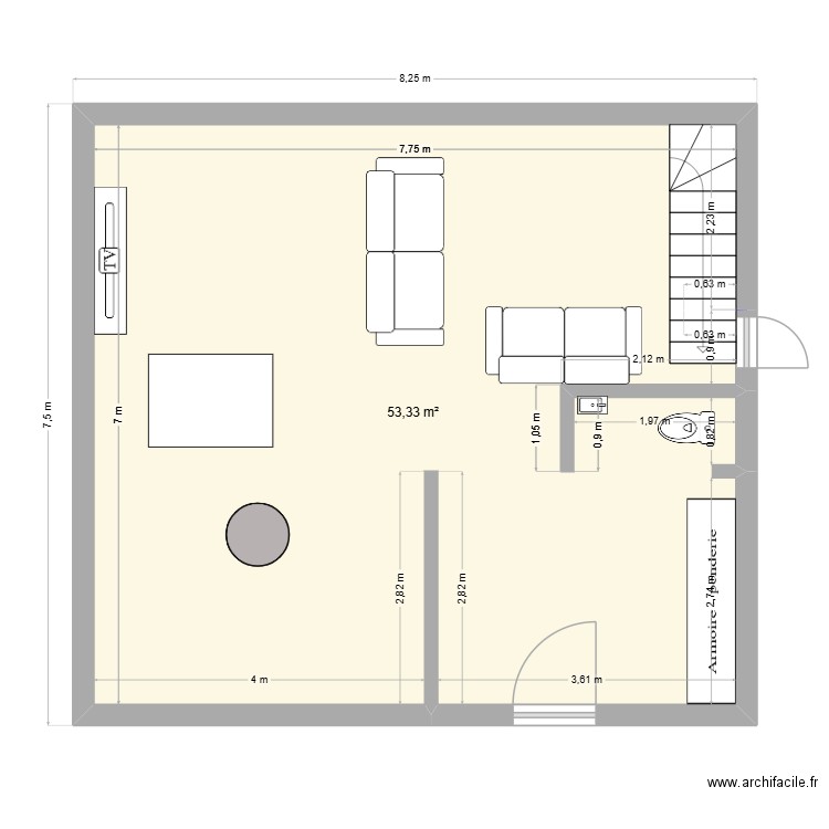 ROBIN 8,25 x 7,5. Plan de 4 pièces et 103 m2
