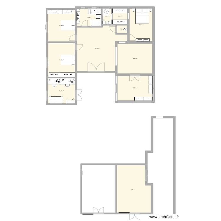 Plan maison haut essaie 1. Plan de 12 pièces et 167 m2