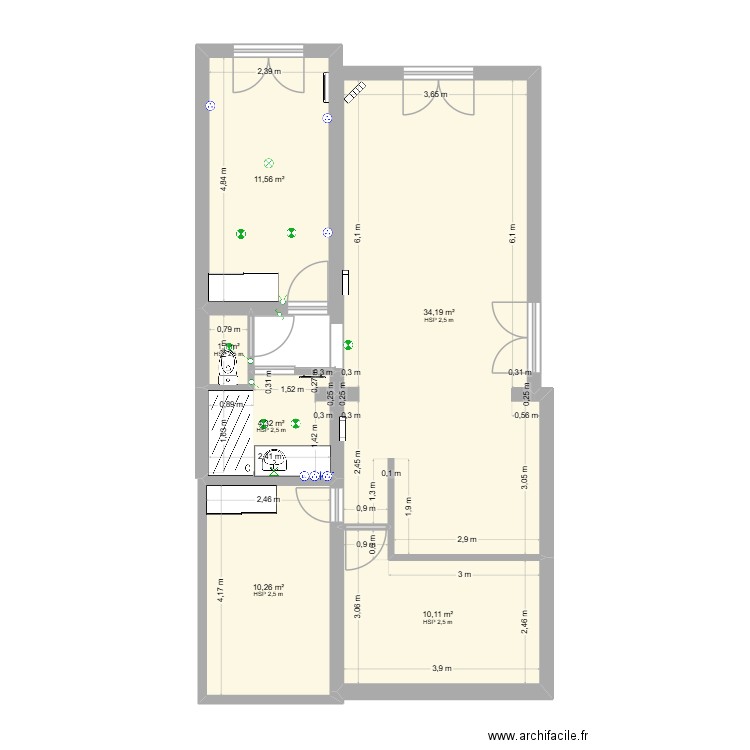 tivoli. Plan de 6 pièces et 72 m2
