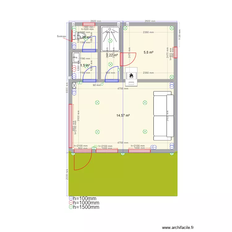 Баня 2м эл ТП. Plan de 