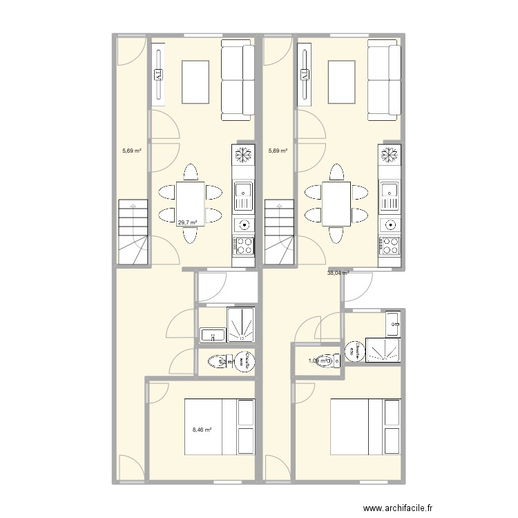 Roubaix. Plan de 4 pièces et 45 m2