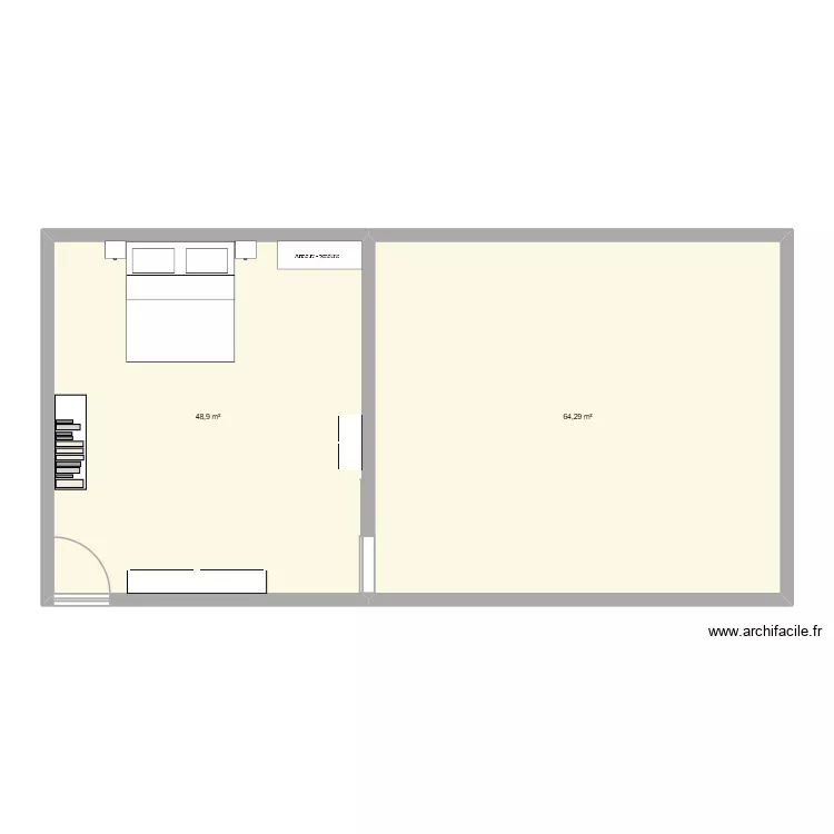 Chambre parentale. Plan de 2  et 113 m²