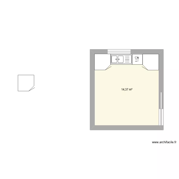 cuisine. Plan de 1  et 14 m²