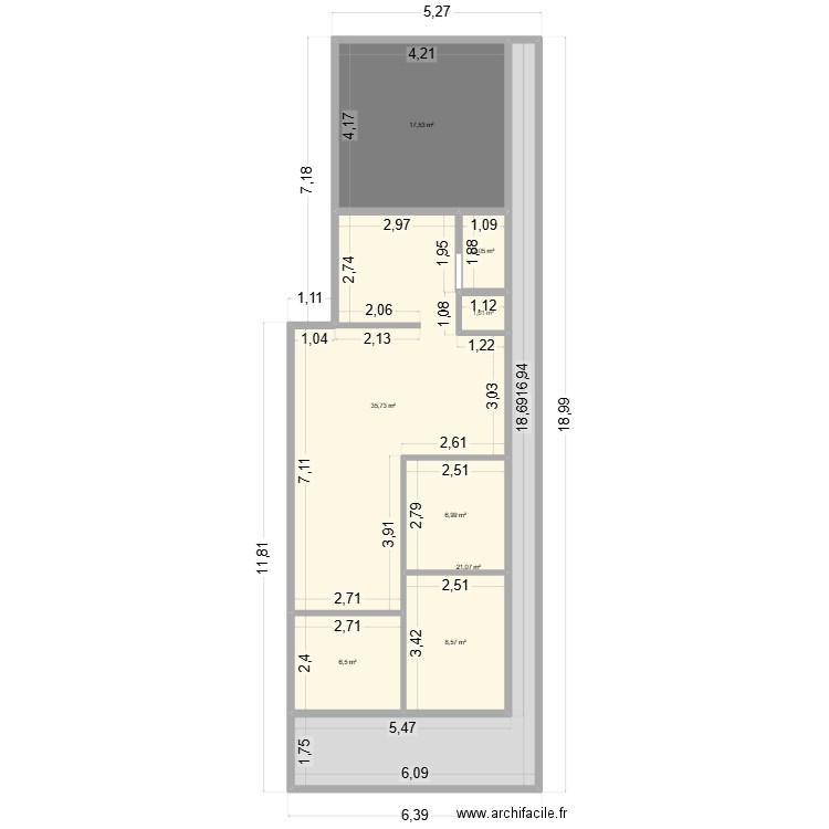 cab. Plan de 8 pièces et 99 m2
