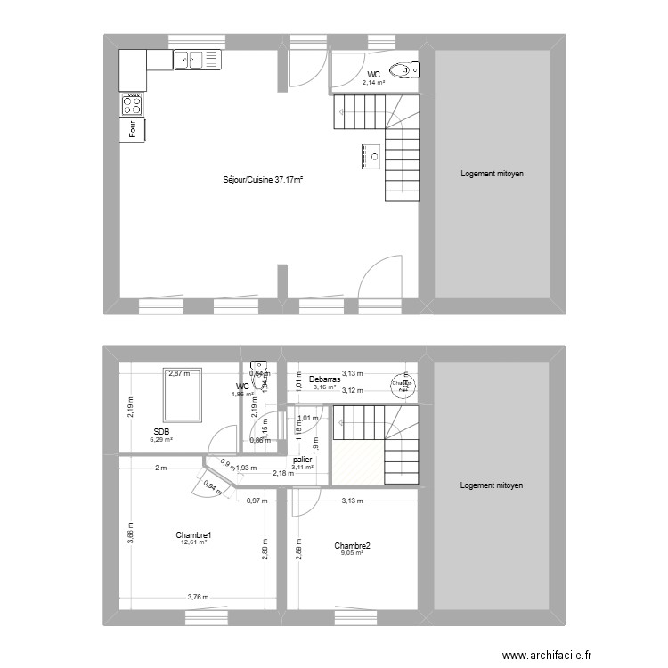 Co1. Plan de 11 pièces et 114 m2