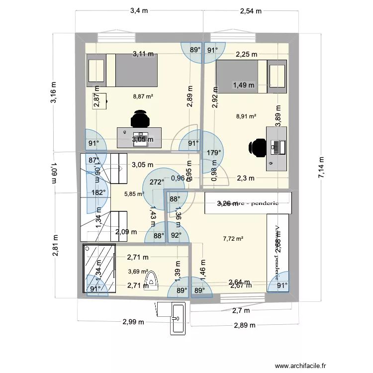 87 GS 1er &eacute;tage avec douche et agrandissement SDB. Plan de 