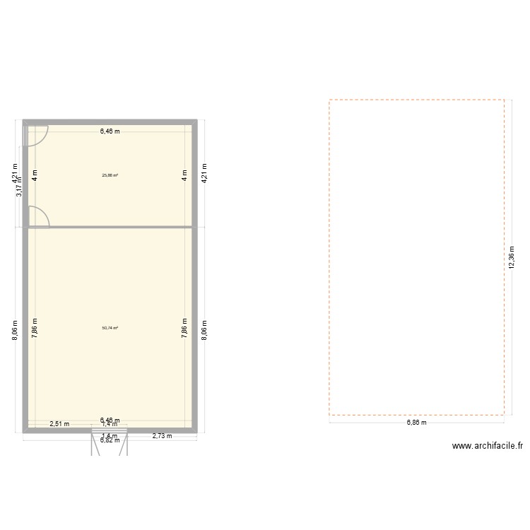 BATIMENT DISTRIBUTEUR. Plan de 2 pièces et 77 m2