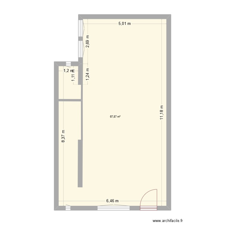 Rez-de-Chaussé - Appartement - Actuel. Plan de 1 pièce et 68 m2