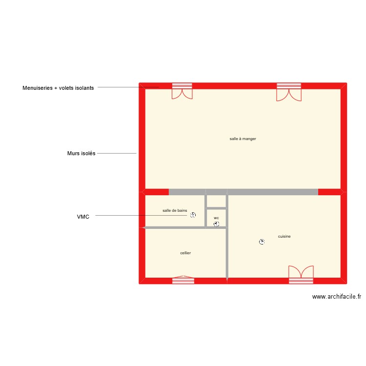 BRUT état étape 1 rdc. Plan de 6 pièces et 72 m2